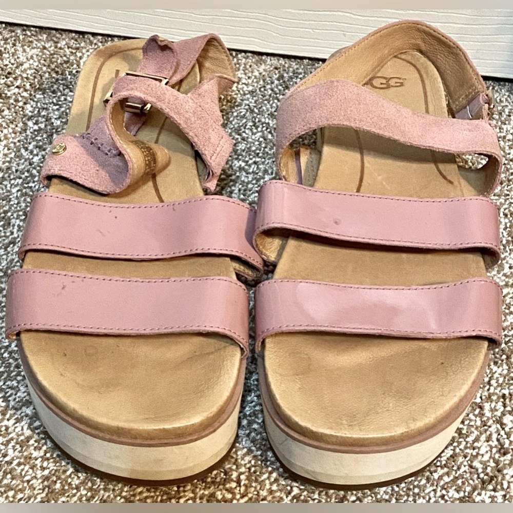 UGG Women's Braelynn  Pink Dawn Sandals Leather Platform Shoes US Size 10